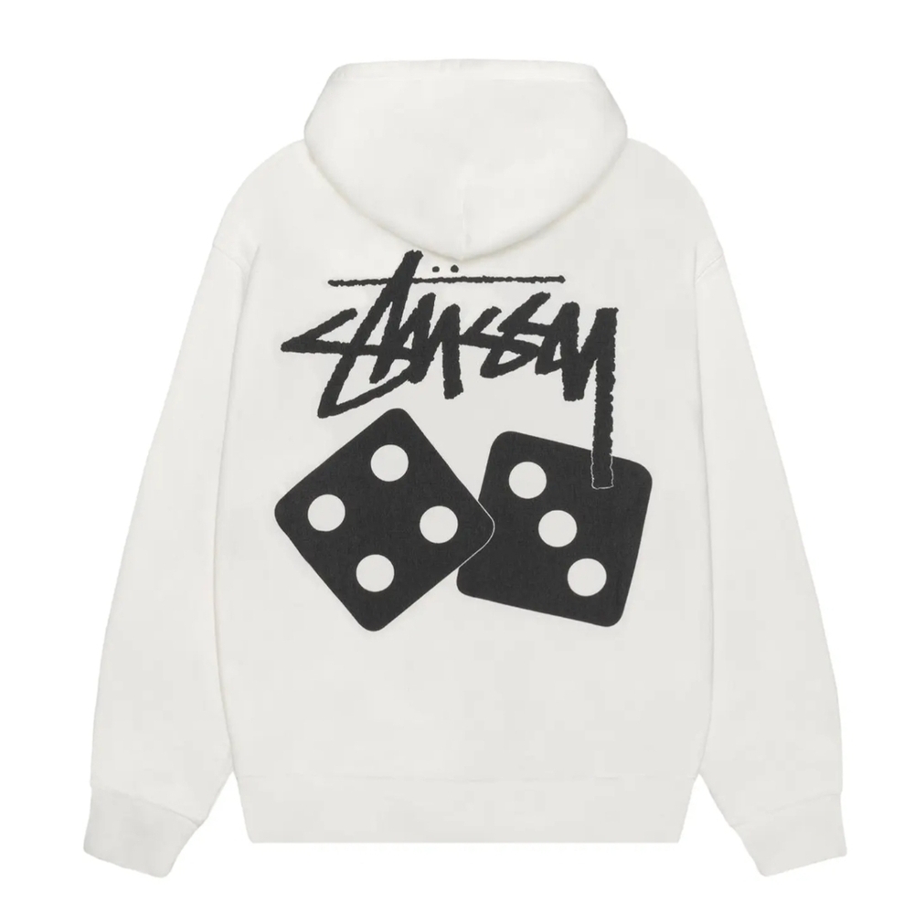 Stussy White Hoodie with Black Dice Design